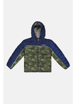 Weatherproof Kids Boy Reversible Quilted Jacket, Olive Combo  - Image 1