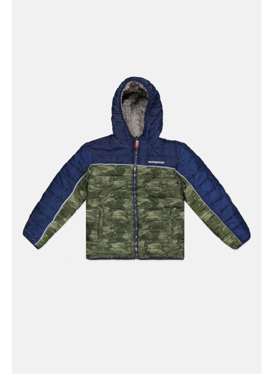 Weatherproof Kids Boy Reversible Quilted Jacket, Olive Combo  - Image 1