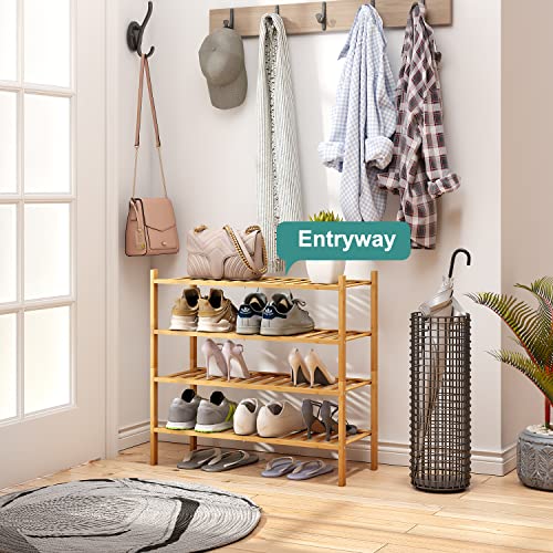 viewcare 4-Tier Bamboo Shoe Rack for Entryway, Stackable | Foldable | Natural, Shoe Organizer for Hallway Closet, Free Standing Shoe Racks for Indoor Outdoor - Image 3