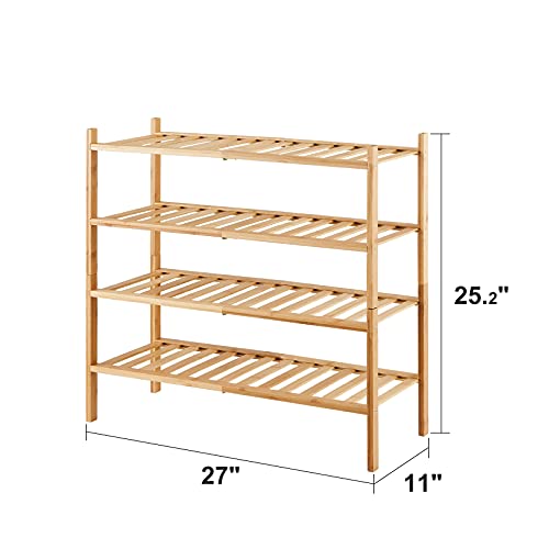 viewcare 4-Tier Bamboo Shoe Rack for Entryway, Stackable | Foldable | Natural, Shoe Organizer for Hallway Closet, Free Standing Shoe Racks for Indoor Outdoor - Image 5