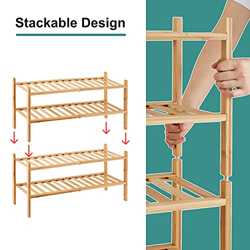 viewcare 4-Tier Bamboo Shoe Rack for Entryway, Stackable | Foldable | Natural, Shoe Organizer for Hallway Closet, Free Standing Shoe Racks for Indoor Outdoor - Image 4