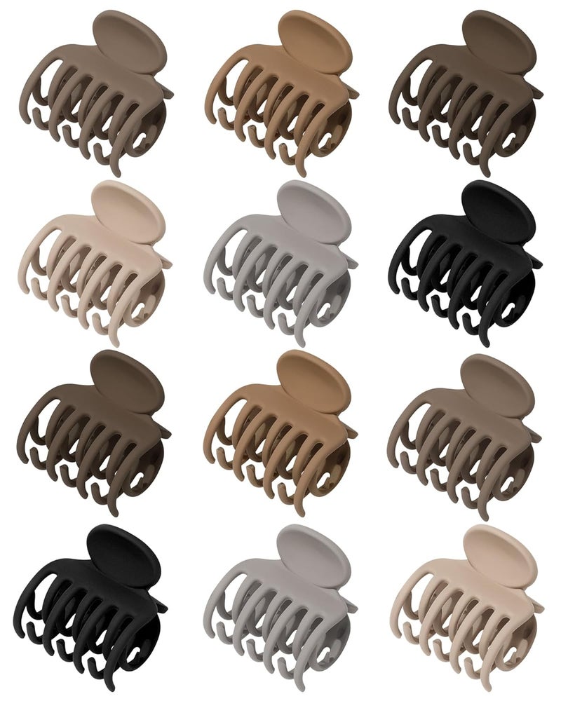 Small Claw Clips for Thin Hair 16  Matte Cute Hair Clips for Women Double Row Teeth Jaw Clips for Hair Claws Non Slip Strong Hold 12 Pcs Hair Clamps for Girls 16 Double Row Matte Clip