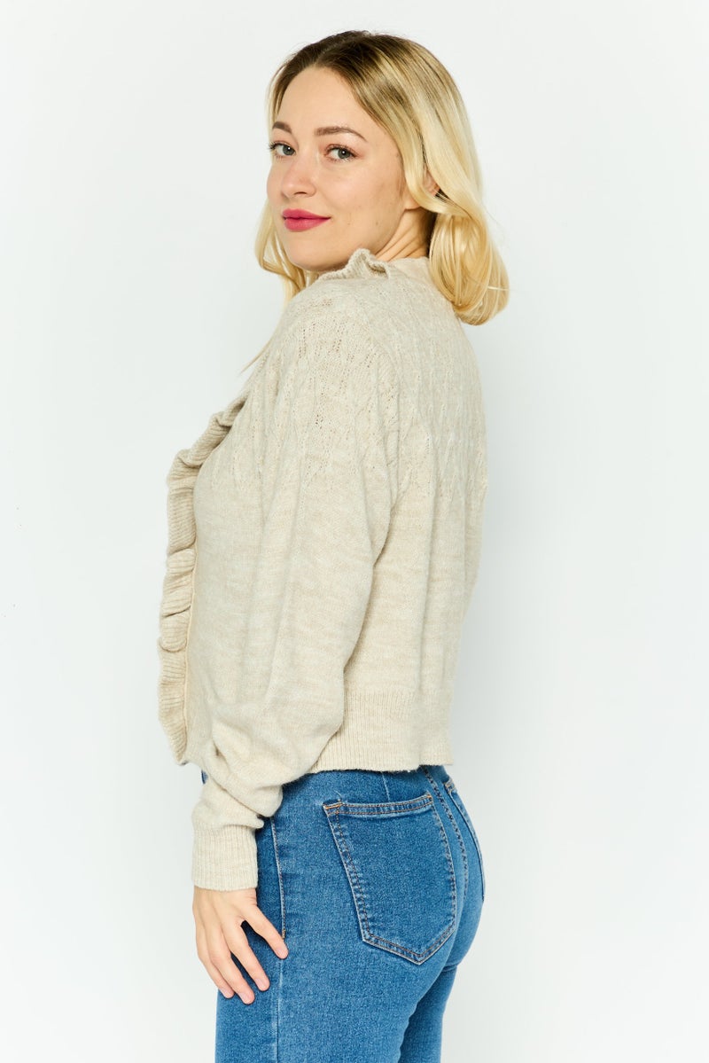 Industry Women V-Neck Textured Cardigan, Beige  - Image 2