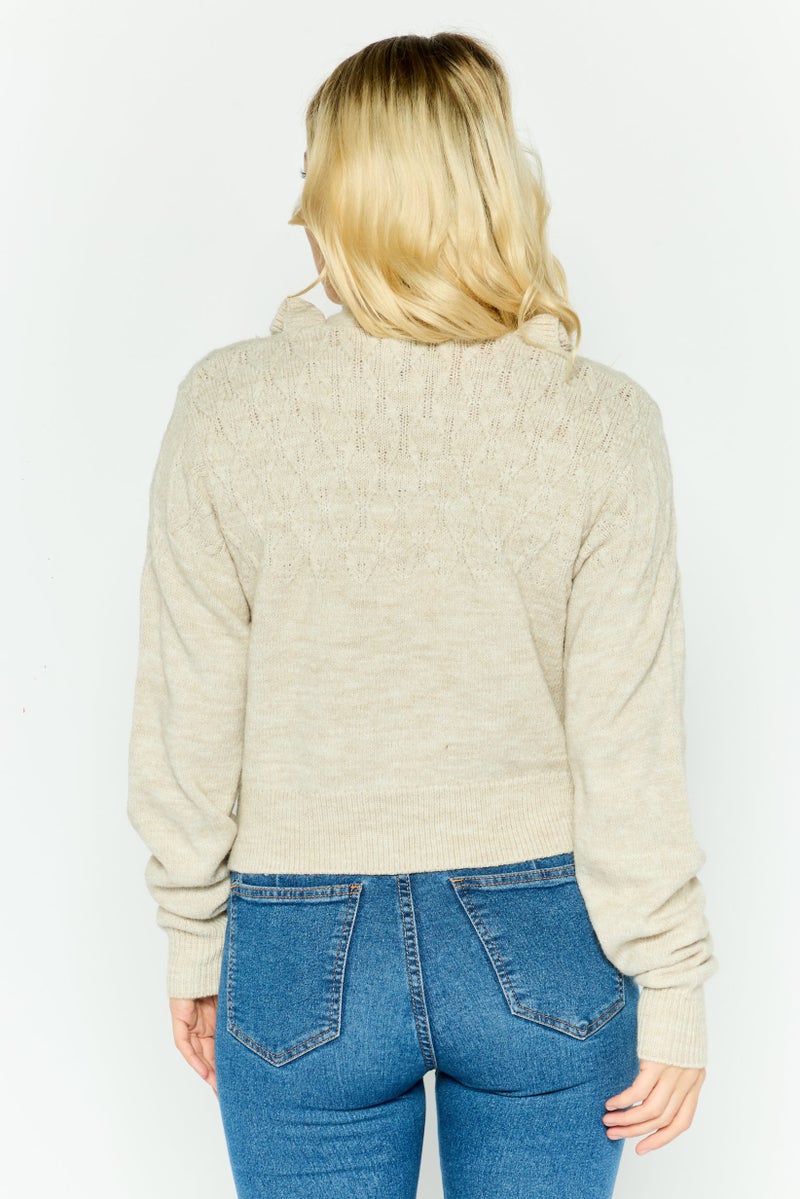 Industry Women V-Neck Textured Cardigan, Beige  - Image 4