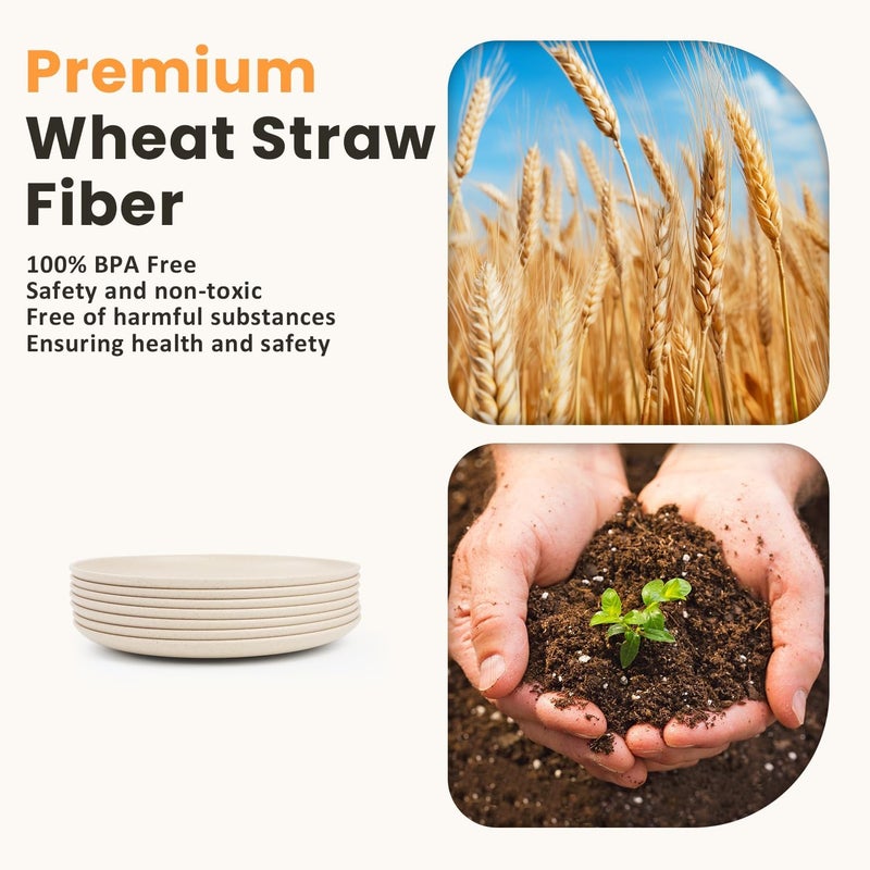 Homienly Plates Set of 8 Wheat Straw Plates 6Inch Lightweight Unbreakable Dinner Dishes Plates Mini Dessert Plates Kids Plates for Snack Cake  Beige - Image 3