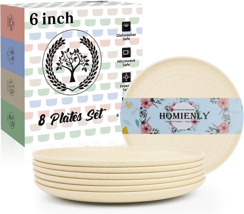 Homienly Plates Set of 8 Wheat Straw Plates 6Inch Lightweight Unbreakable Dinner Dishes Plates Mini Dessert Plates Kids Plates for Snack Cake  Beige - Image 1