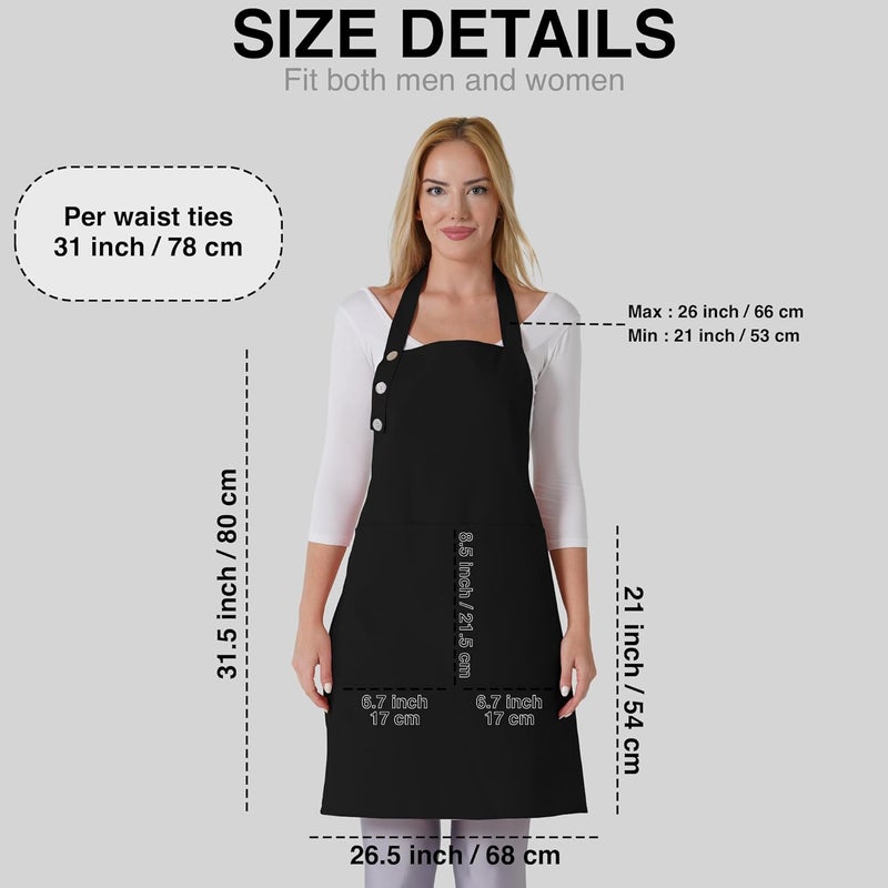 TOSHE Kitchen Apron Waterdrop Resistant Cotton Apron with adjustable Aprons for Women with Pockets 10 Color option Cooking Black Apron (Black) - Image 4