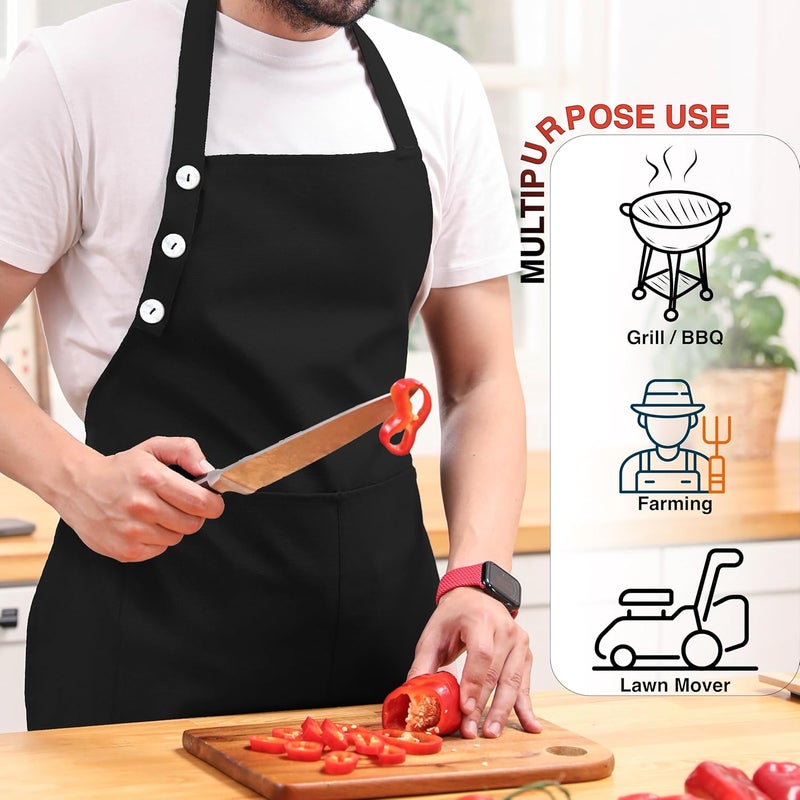 TOSHE Kitchen Apron Waterdrop Resistant Cotton Apron with adjustable Aprons for Women with Pockets 10 Color option Cooking Black Apron (Black) - Image 2