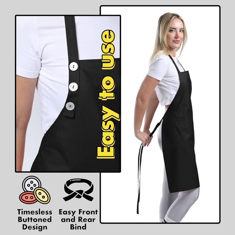 TOSHE Kitchen Apron Waterdrop Resistant Cotton Apron with adjustable Aprons for Women with Pockets 10 Color option Cooking Black Apron (Black) - Image 5