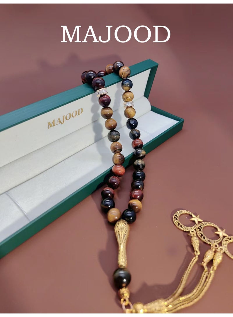 MAJOOD/33 Real Red Tiger's Eye Round Stone Prayer Beads/Tasbih/10MM/For Men And Women - Image 1
