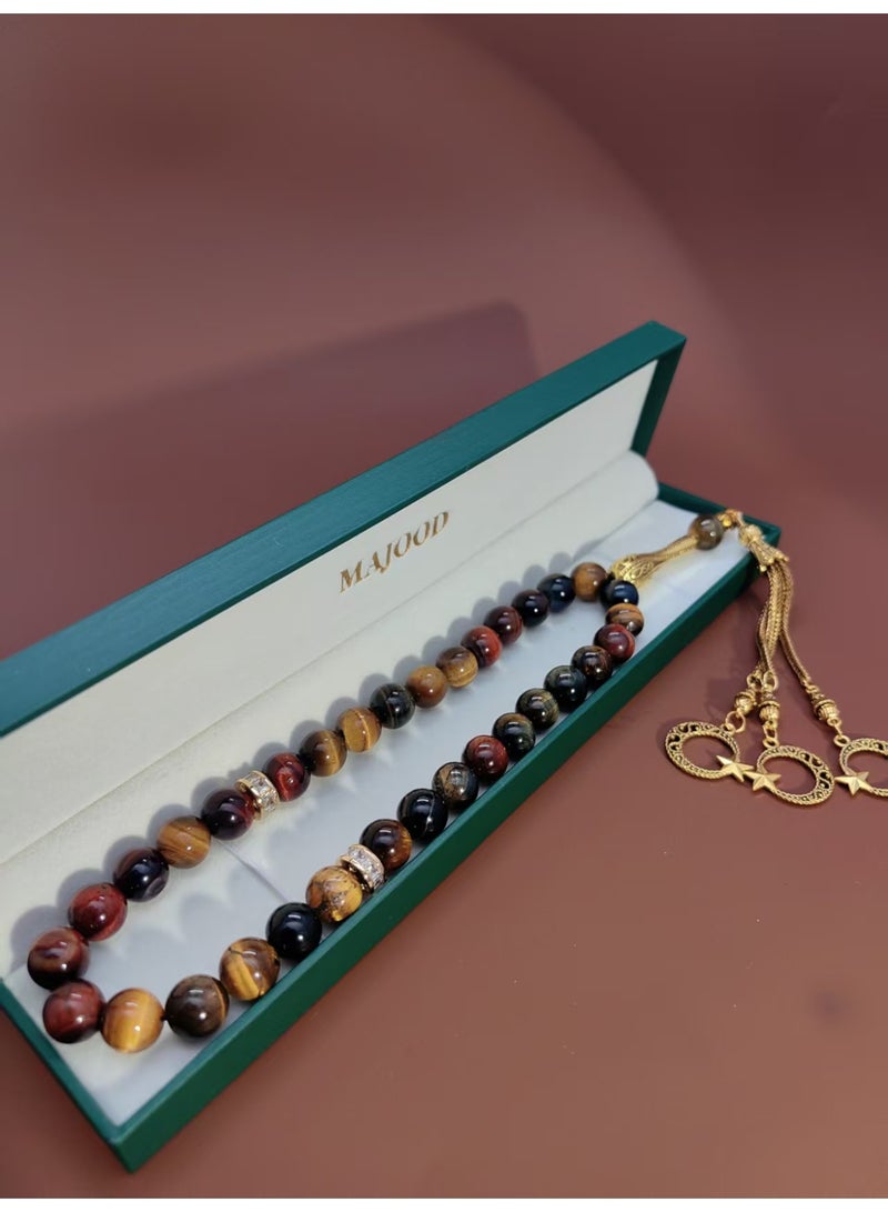MAJOOD/33 Real Red Tiger's Eye Round Stone Prayer Beads/Tasbih/10MM/For Men And Women - Image 3