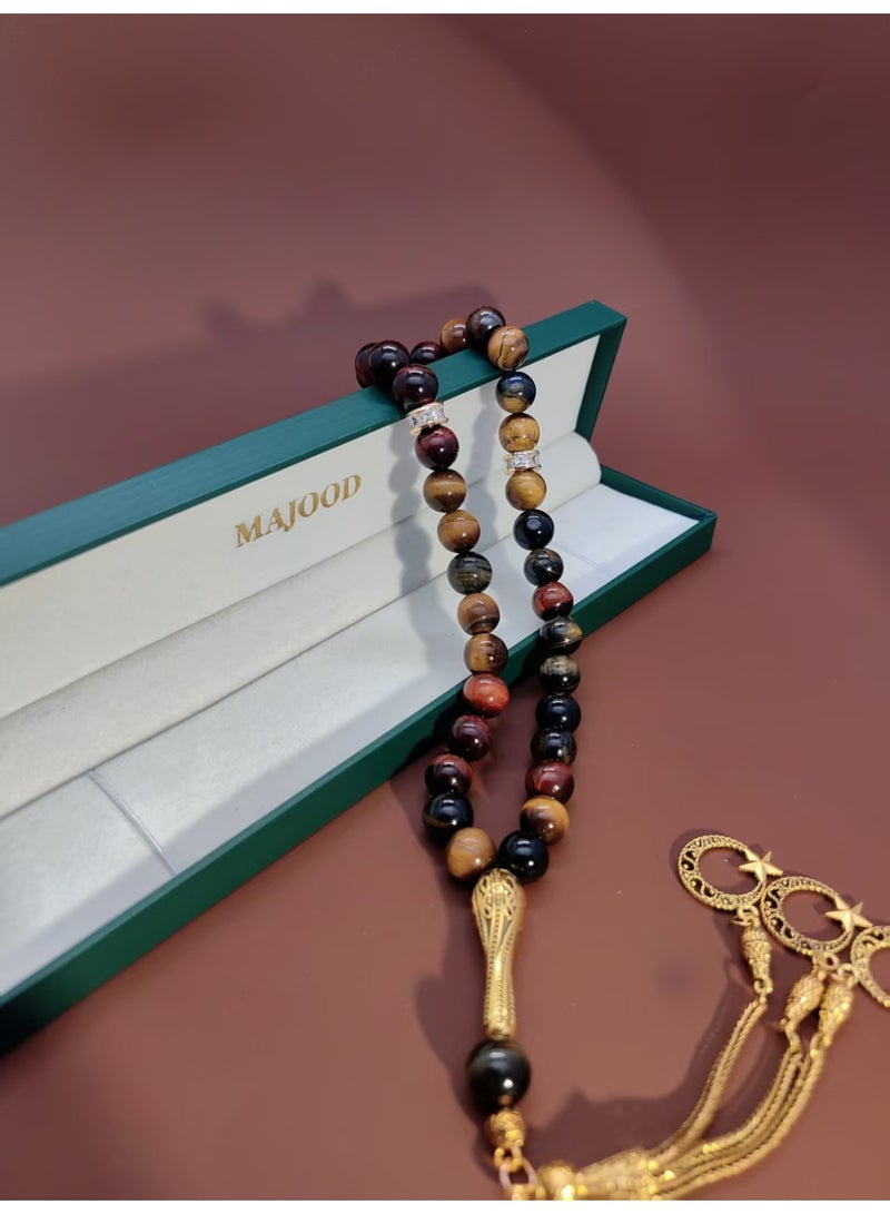 MAJOOD/33 Real Red Tiger's Eye Round Stone Prayer Beads/Tasbih/10MM/For Men And Women - Image 2