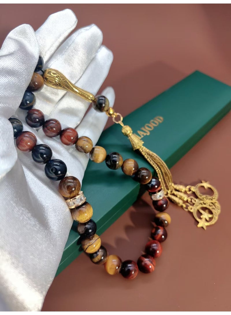 MAJOOD/33 Real Red Tiger's Eye Round Stone Prayer Beads/Tasbih/10MM/For Men And Women - Image 5