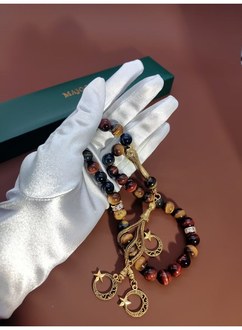 MAJOOD/33 Real Red Tiger's Eye Round Stone Prayer Beads/Tasbih/10MM/For Men And Women - Image 4