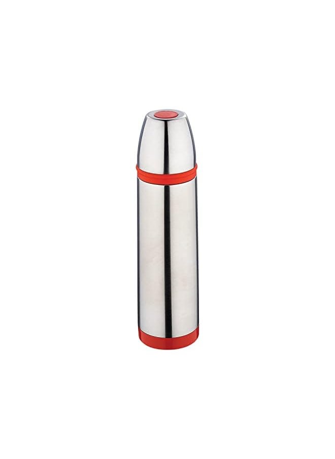 Nessan - Double Wall Vacuum Flask With Color Band Bottle For Coffee Builtin Lid Cup Stainless Steel Thermal Tea Mug Sport Bottles Silver  Red - Image 1
