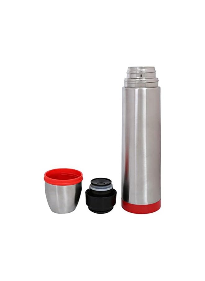 Nessan - Double Wall Vacuum Flask With Color Band Bottle For Coffee Builtin Lid Cup Stainless Steel Thermal Tea Mug Sport Bottles Silver  Red - Image 1