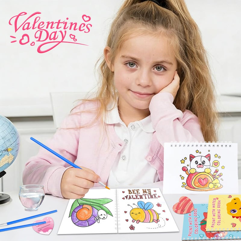 iRugosa hapfyer 24 Pack Water Coloring Book Valentines Day Gifts for Kids, Mini Coloring Books Bulk with Valentines Cards for Kids Classroom School Gifts Prizes Exchnge Goodie Bag Stuffers - Image 2