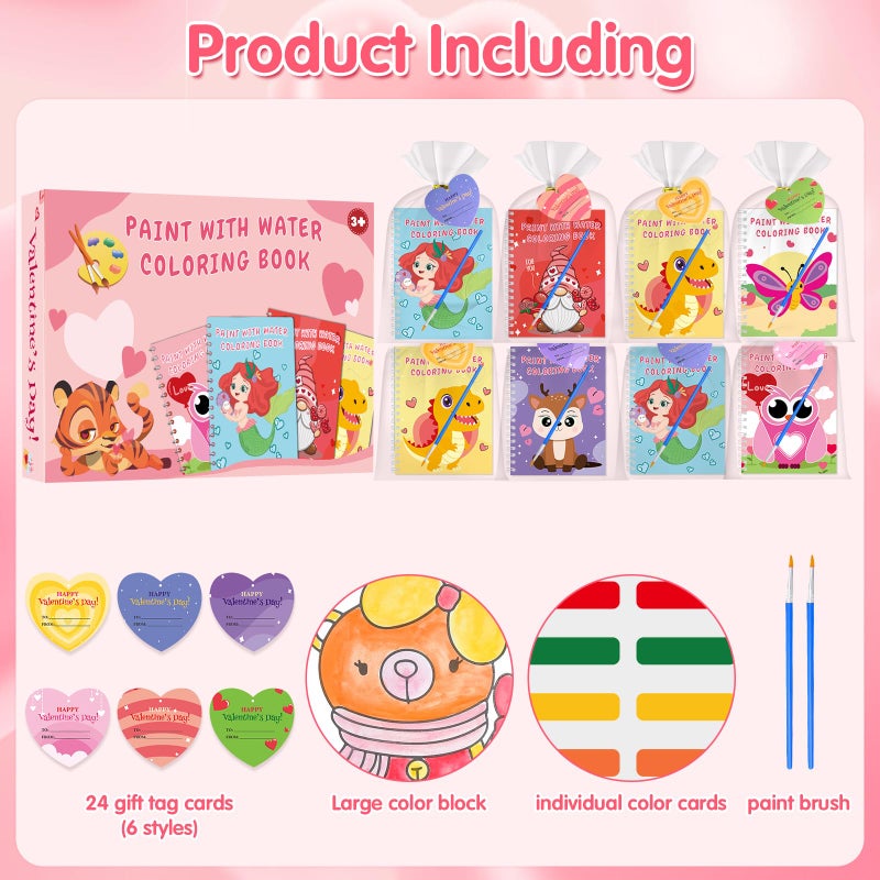 iRugosa hapfyer 24 Pack Water Coloring Book Valentines Day Gifts for Kids, Mini Coloring Books Bulk with Valentines Cards for Kids Classroom School Gifts Prizes Exchnge Goodie Bag Stuffers - Image 3