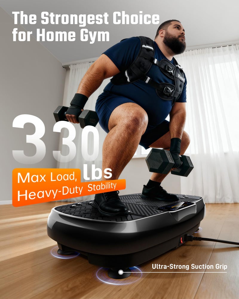 RenoJ Vibration Plate Exercise Machine for Weight Loss and Lymphatic Drainage - Vibrating Platform for Home Gym Workout with Speaker, Full Body Shaker Fitness Equipment with 2 Bands for Women Men - Black - Image 3