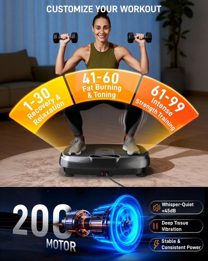 RenoJ Vibration Plate Exercise Machine for Weight Loss and Lymphatic Drainage - Vibrating Platform for Home Gym Workout with Speaker, Full Body Shaker Fitness Equipment with 2 Bands for Women Men - Black - Image 5