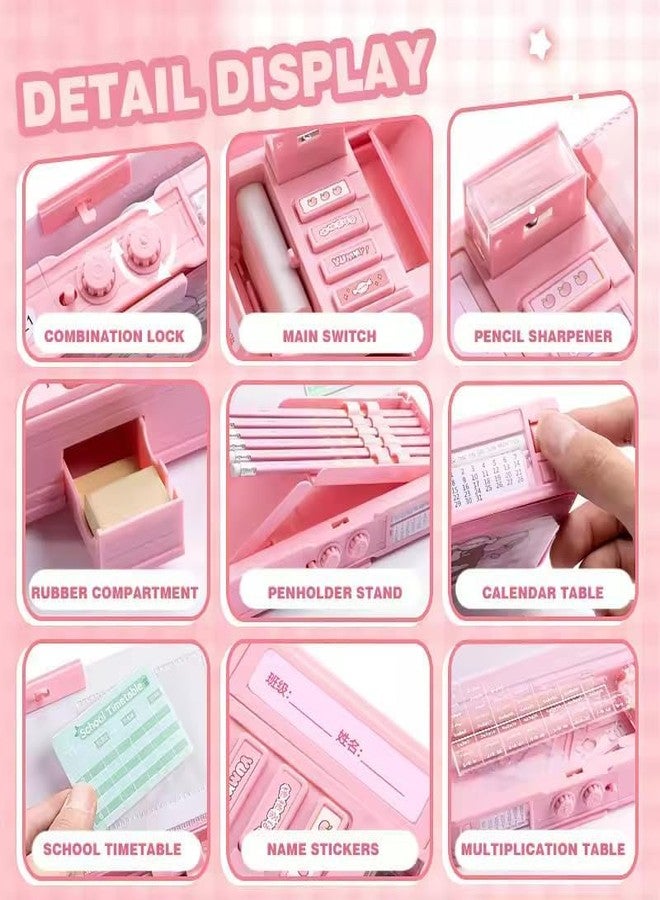 Funspark Pink Yummy Theme Push-Button Pencil Box for Kids with Multi Compartments | Cute Hardtop Stationery Case + Character Push-Pull Eraser | Durable Pencil Pouch for Girls & Students - Image 3