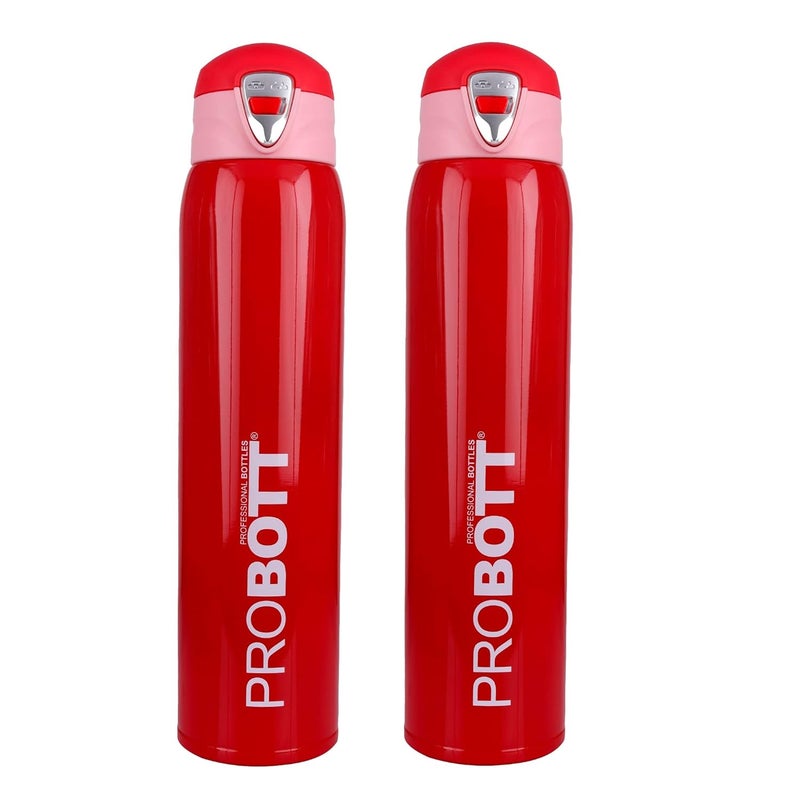 PROBOTT Thermosteel Vacuum Flask Hot & Cold Sports Bottle Each 750ml -Red (Pack of 2) - Image 1
