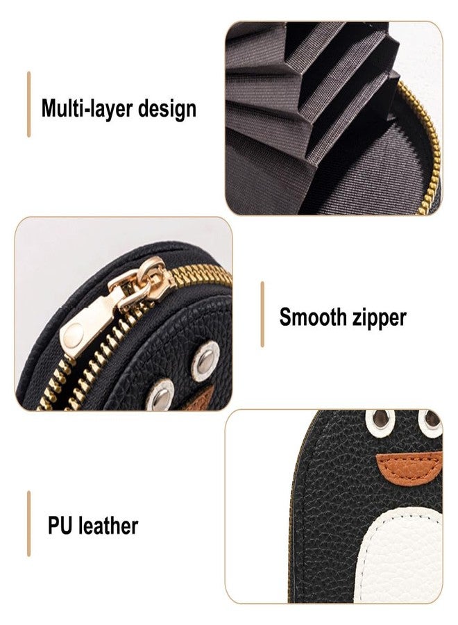 DONGKER Cute Penguins Card Coin Holder,PU Zippered Cartoon Penguin Accordion Card Wallet Built-in 11 Card Slots for Men Women - Image 2
