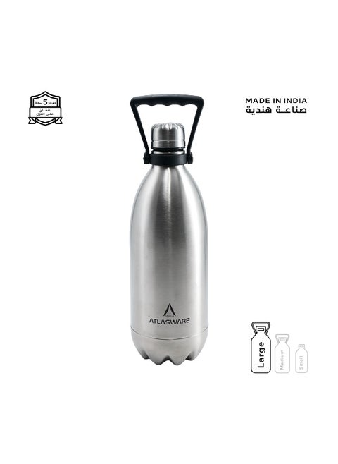 Water Bottle with a Capacity of 1350 ml, Stainless Steel Water Bottle that keeps Cold for 82 Hours and Keeps Heat for 34 Hours, Silver