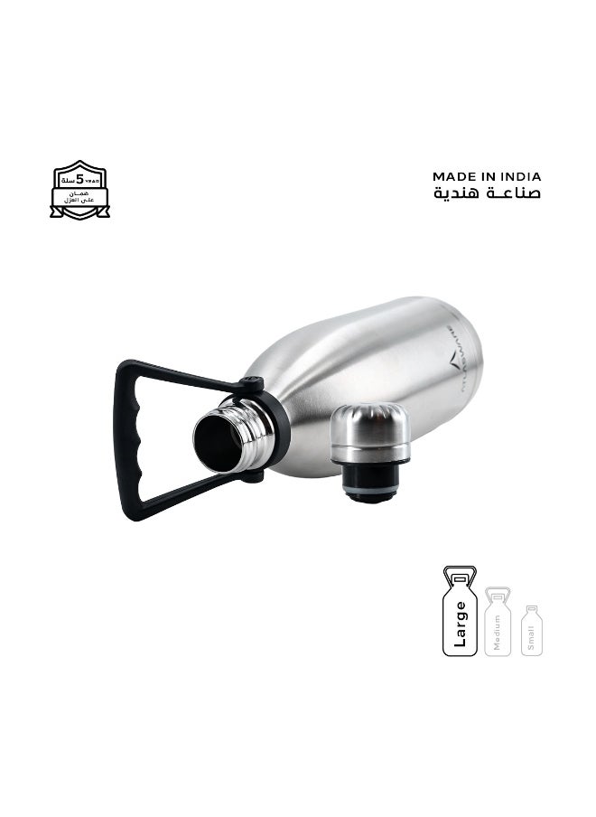 Atlasware Water Bottle with a Capacity of 1350 ml, Stainless Steel Water Bottle that keeps Cold for 82 Hours and Keeps Heat for 34 Hours, Silver  - Image 3