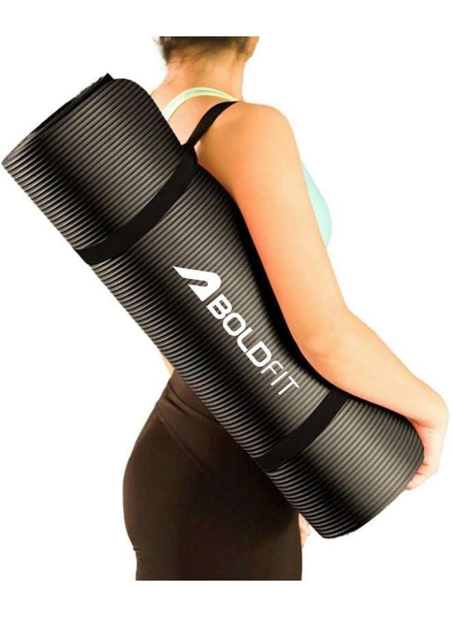BOLDFIT BOLDFIT for Men 8mm Women Nbr Yoga Mat Exercise Mat Workout Gym Carry Strap Black 8 mm Yoga Mat  - Image 1