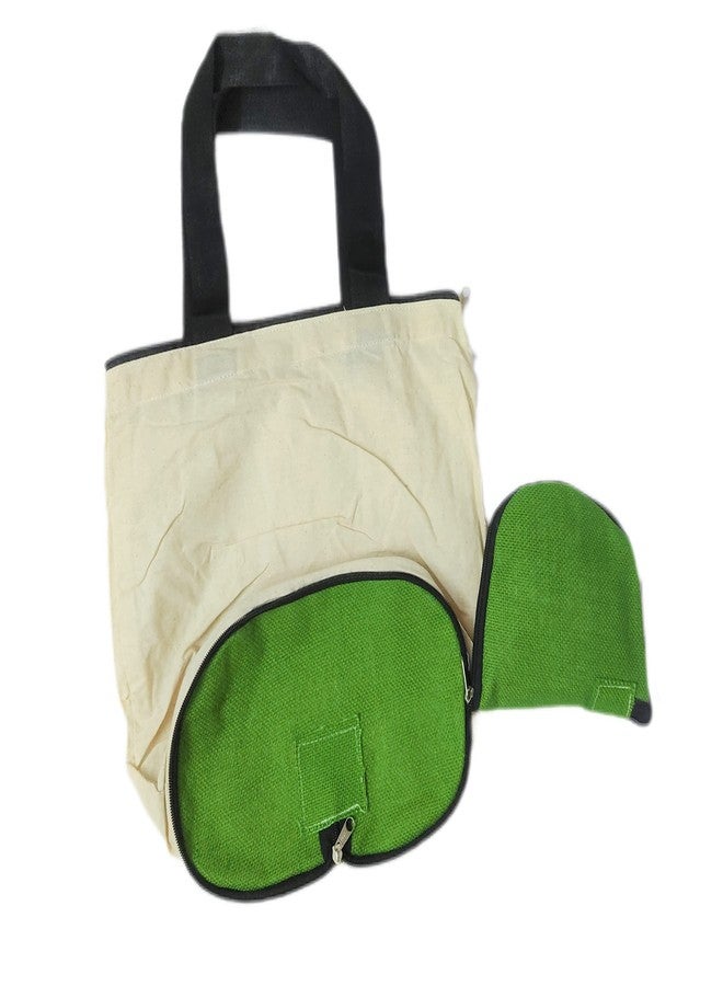 rdassociates RDA JUTE BOTUYA BAG WITH INNER SIDE 8 Oz CANVAS BAG WITH CHAIN & BUTTOM SIDE FOLDED JUTE LAMINATION Waterproof Multipurpose Bag (green) - Image 3