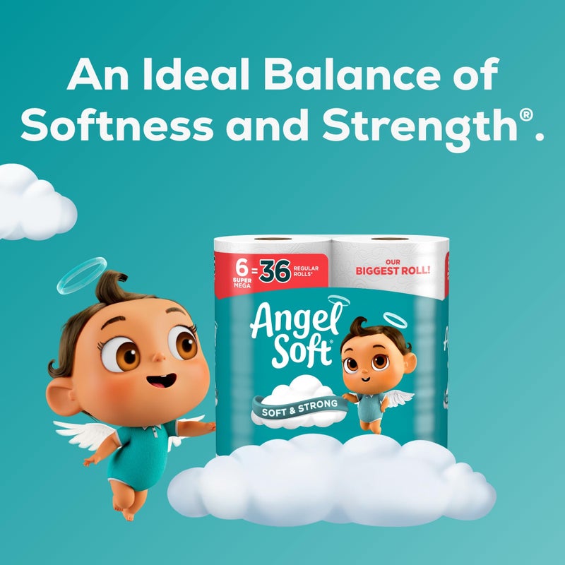 Angel Soft Toilet Paper, 6 Super Mega Rolls = 36 Regular Rolls, Soft and Strong Toilet Tissue - Image 4