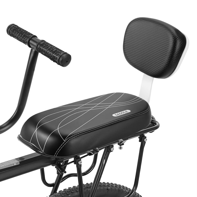 Shwsed Kids Bike Seat with Backrest, Child Bicycle Rear Seat Cushion with Safety Armrest, PU Leather Soft Padded Passenger Saddle for E-Bike Mountain Bike, Fits Kids Over 5 Years Old - Image 3