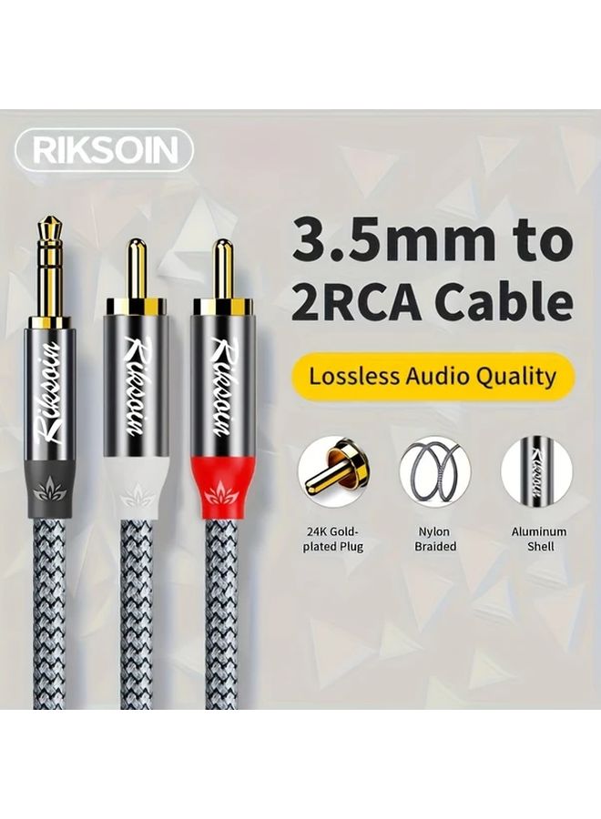 3.5 مم إلى 2 كابل صوتي RCA 2.4 م مضفر من النايلون لمكبرات الصوت والهواتف الذكية والأجهزة اللوحية وMP3 - Image 4