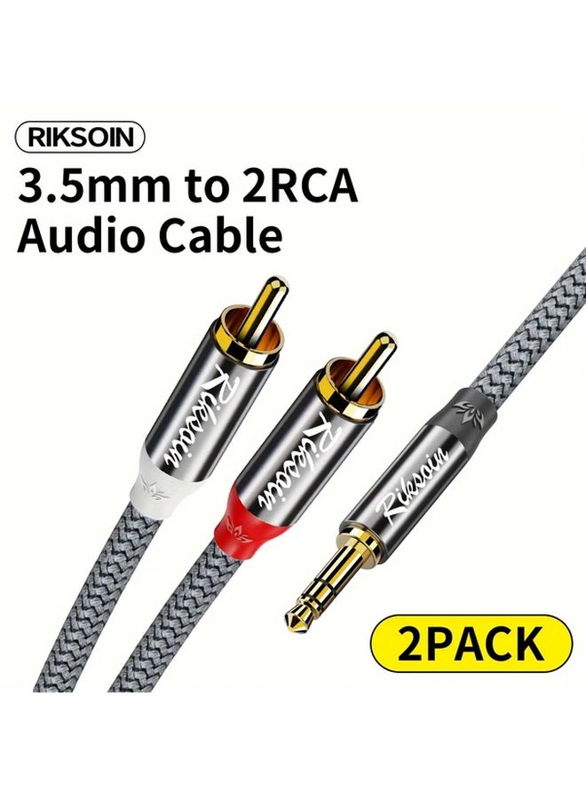 3.5 مم إلى 2 كابل صوتي RCA 2.4 م مضفر من النايلون لمكبرات الصوت والهواتف الذكية والأجهزة اللوحية وMP3 - Image 1