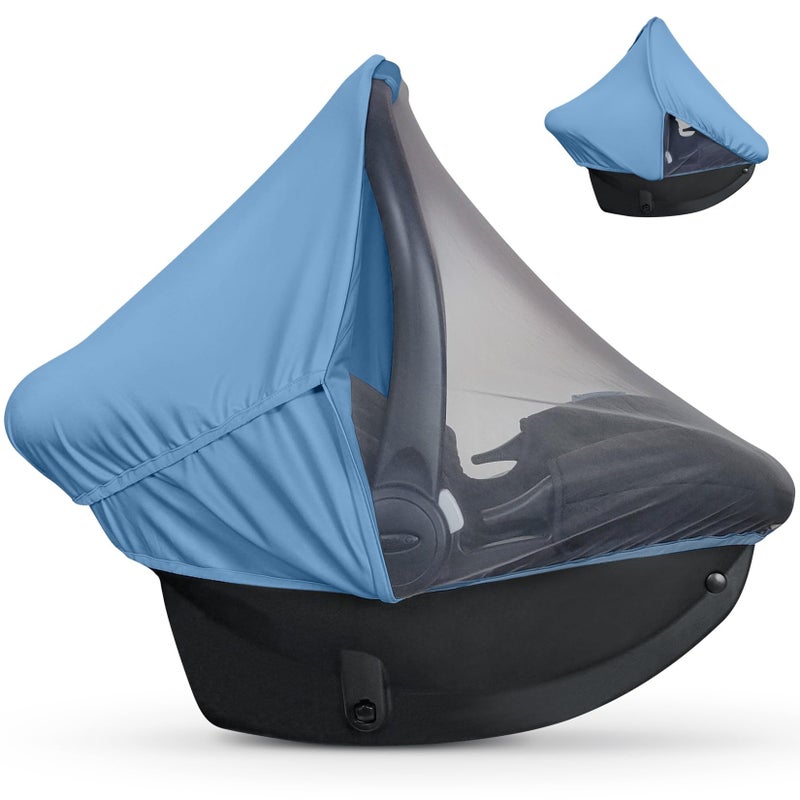 liuliuby Summer Baby Car Seat Cover | 2-in-1 Breathable Carseat Sun Shade & Mosquito Net | UV Protection Lightweight Canopy Covers for Infant Boys | Bug Net Mesh for Warm Weather (Blue) - Image 1