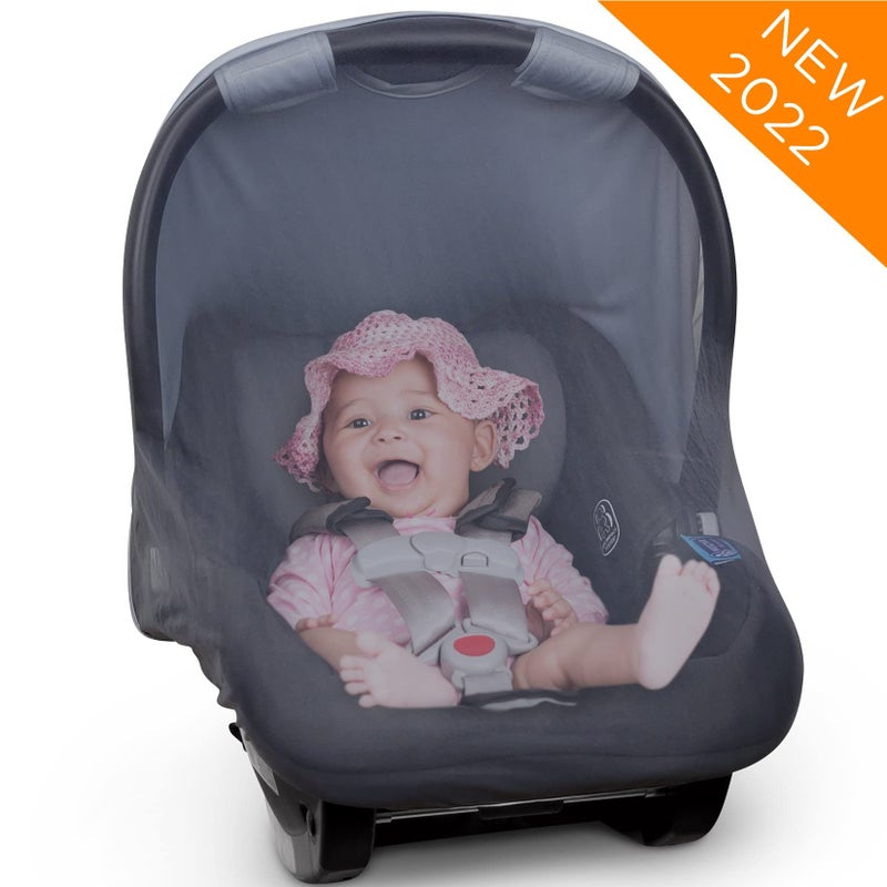 liuliuby Summer Baby Car Seat Cover | 2-in-1 Breathable Carseat Sun Shade & Mosquito Net | UV Protection Lightweight Canopy Covers for Infant Boys | Bug Net Mesh for Warm Weather (Blue) - Image 3