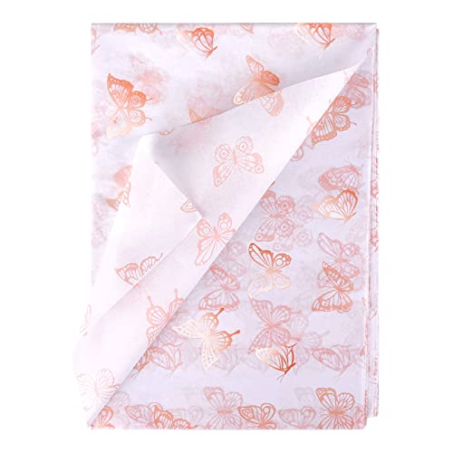 KINBOM 30pcs 35 x 50cm/ 13.8 x 19.7 inch Butterfly Tissue Paper, Rose Gold Wrapping Paper Sheets Metallic Packing for DIY Crafts Baby Showers Birthday Wedding Gift Bags - Image 1