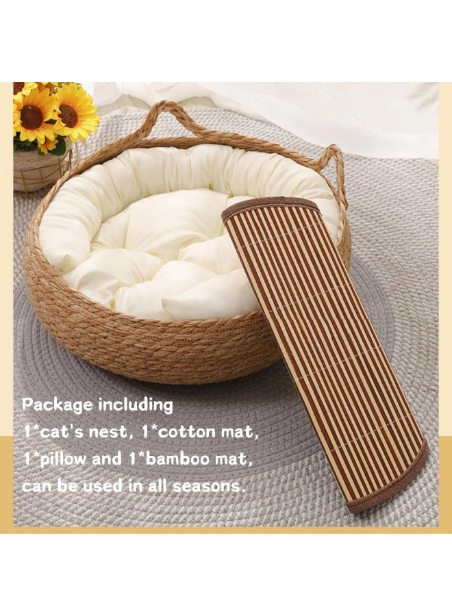 XiuWoo Natural Rattan Round Cat Bed with Washable Cushion - Handwoven Pet House for Cats/Small Dogs, Durable Scratching Board Design, Removable & Washable - Image 3