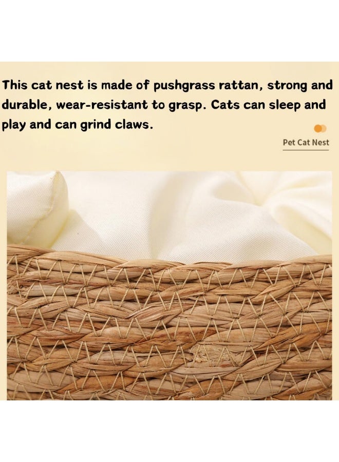 XiuWoo Natural Rattan Round Cat Bed with Washable Cushion - Handwoven Pet House for Cats/Small Dogs, Durable Scratching Board Design, Removable & Washable - Image 5