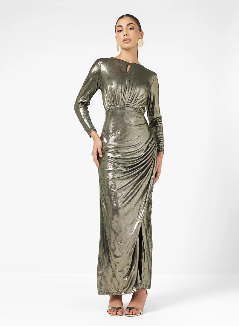 Namshi x Draped Metallic Dress With Slit