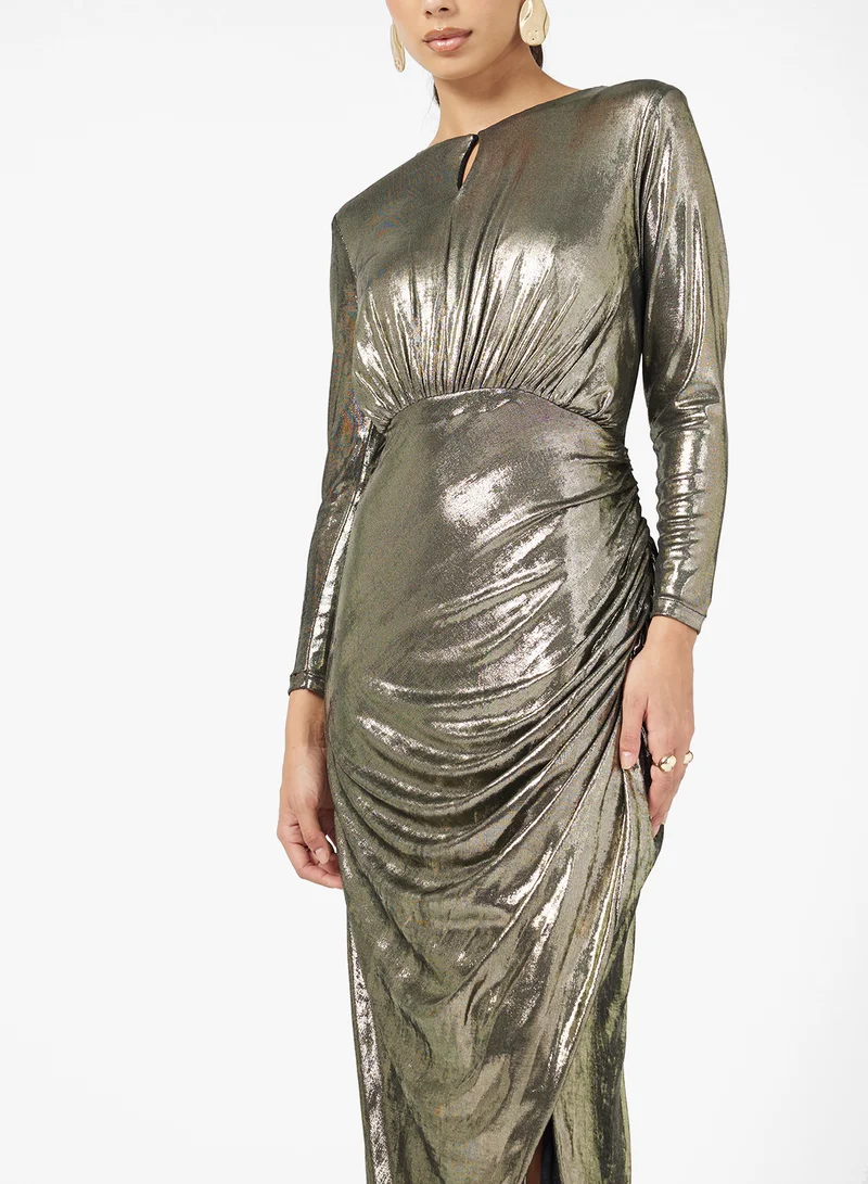 Namshi x Draped Metallic Dress With Slit