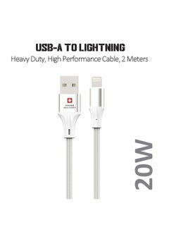 SWISS MILITARY USB to Lightning 2M Braided Cable, 20 W Output Capacity with Heat resistant insulated coating,Compatible for iPhone 13 Pro/13 Pro Max/13/13 mini, New iPad 9 iPad Pro 10.5""/12.9""-White  - Image 1
