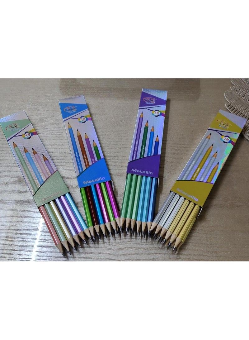 قلم رصاص اتش بي ميتالك   باستيكة 4 علبة مجموع 48 قلم الوان مختلفة لامع - Image 2