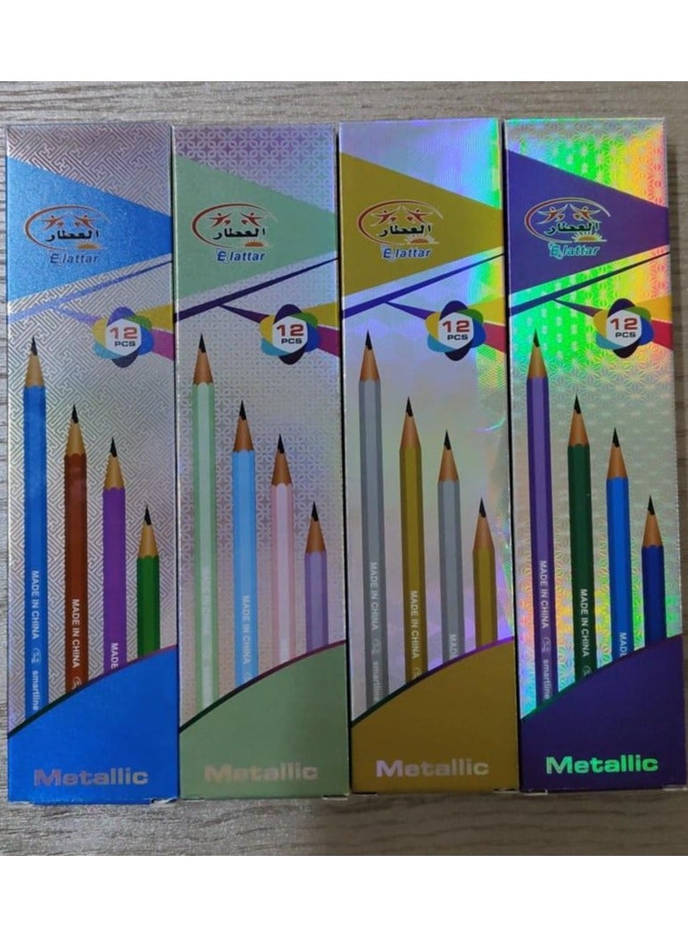 قلم رصاص اتش بي ميتالك   باستيكة 4 علبة مجموع 48 قلم الوان مختلفة لامع - Image 3