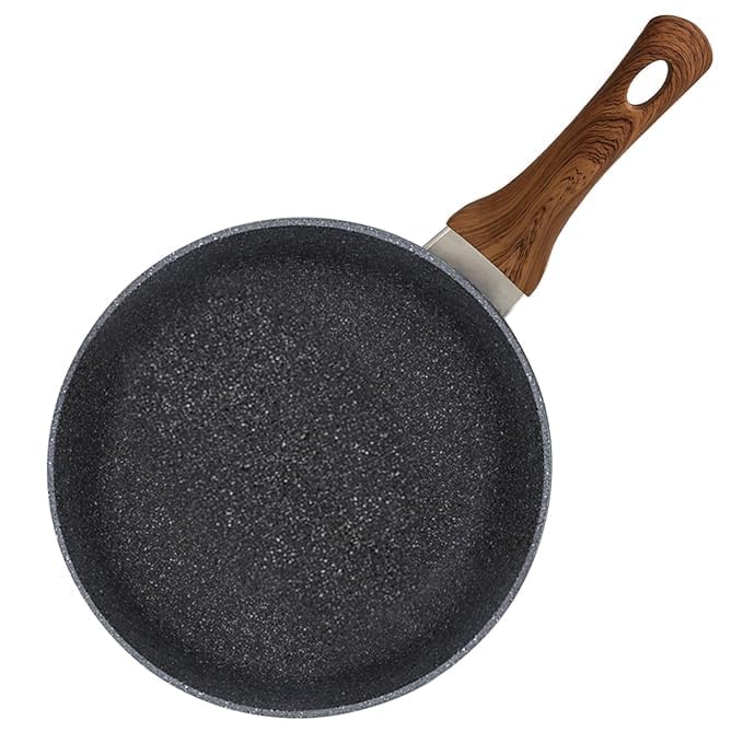 DIKSUL NonStick Frying Pan with Wooden Handles Suitable for Induction Electric and Gas HobsStone Frying Pan Cookware Safe for Dish Washer Stone Frying Pan Black 22 CM - Image 2
