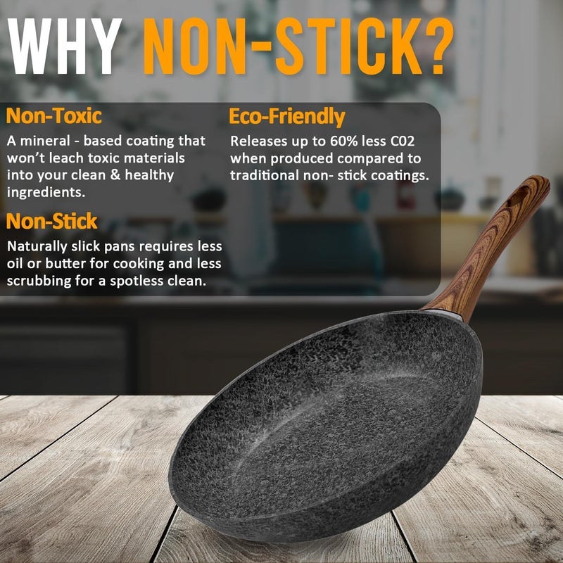DIKSUL NonStick Frying Pan with Wooden Handles Suitable for Induction Electric and Gas HobsStone Frying Pan Cookware Safe for Dish Washer Stone Frying Pan Black 22 CM - Image 4