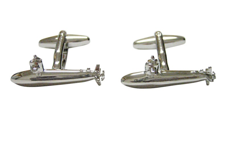 Kiola Designs Silver Toned Naval Submarine Cufflinks - Image 3