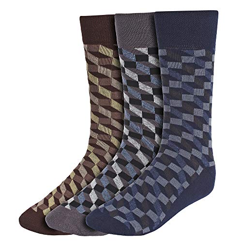 Creature Men's Cotton Calf Length Check Print Formal Socks Combo of 3||(SCS-13.3)|| - Image 1