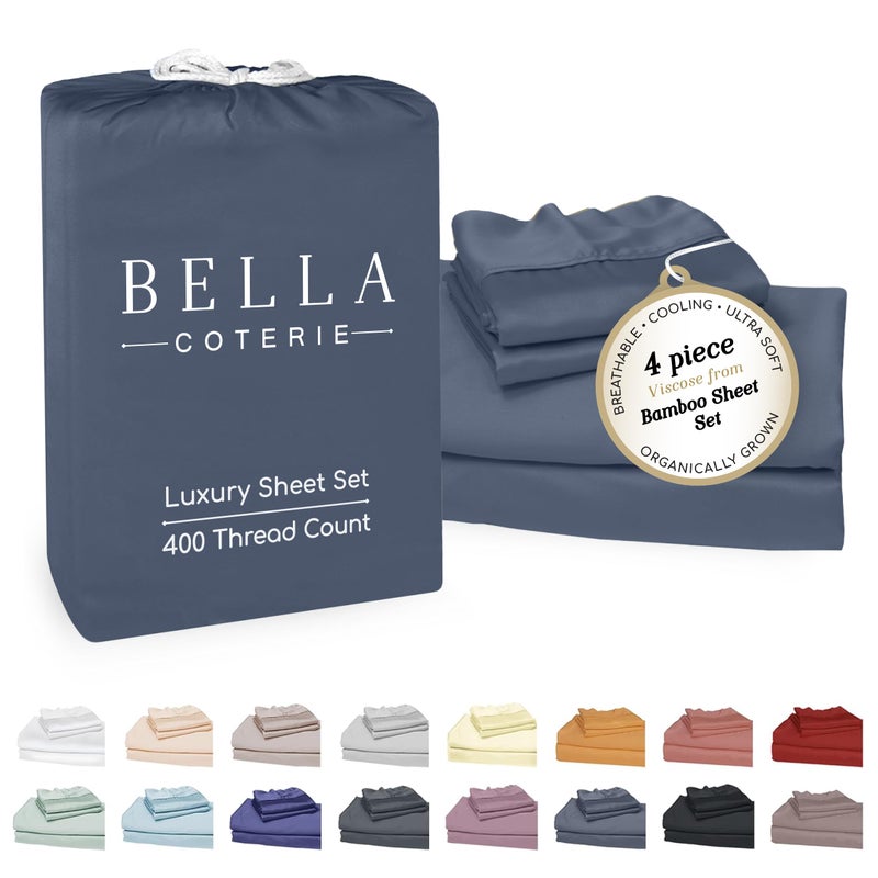 BC BELLA COTERIE Bella Coterie Luxury Bamboo Viscose 34â€ Split Top King Size Sheet Set | 1 Fitted Sheet for Sleep Number & Adjustable Beds | 100% Organically Grown | Cooling & Soft | 18â€ Deep Pocket [Slate Blue] - Image 1